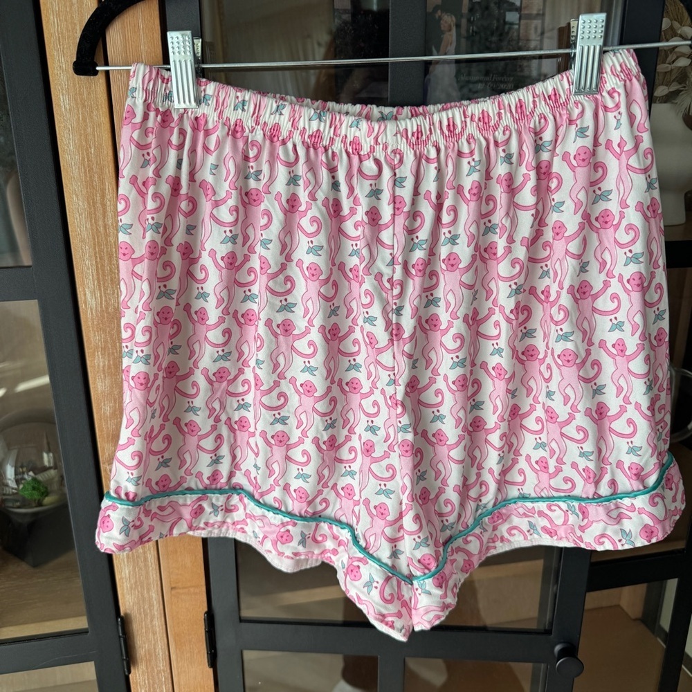 Monkey Pajamas shorts print rollerrabbit pink green trim amazon